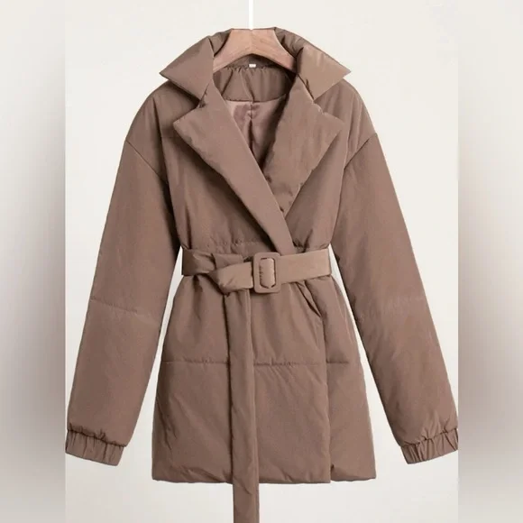 Classic Puffer Long Sleeve Winter Coat with Belt - Picture 10 of 12